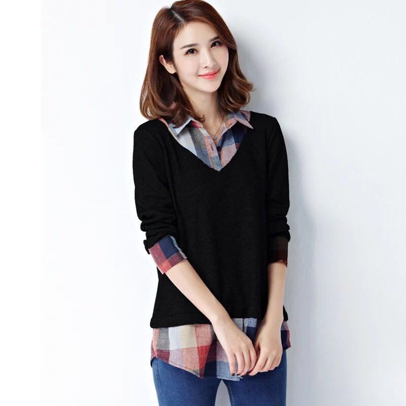 40 layered check shirt Women's Daily style Easy