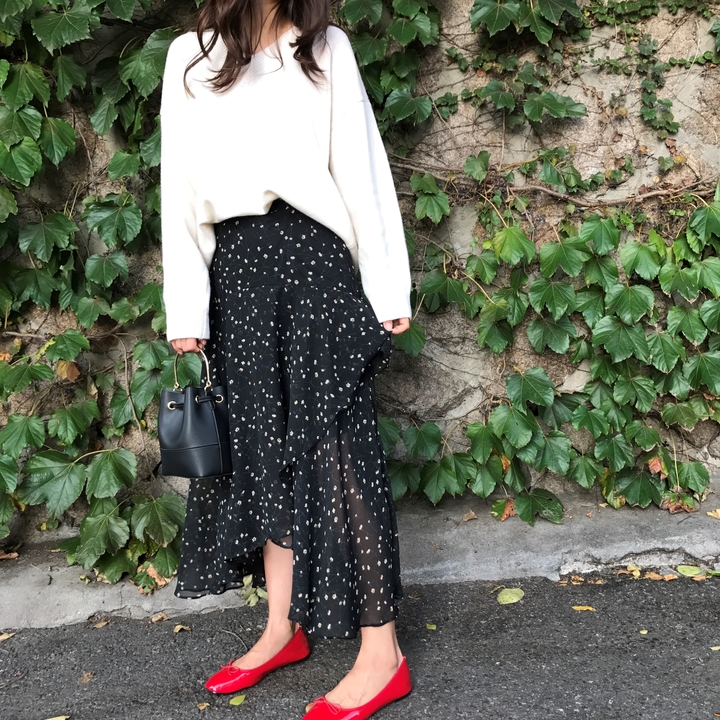Flower Chiffon Long Skirt Cody Autumn Daily Look R