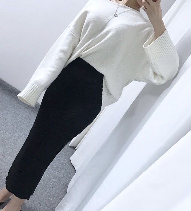 Goliath Knit Skirt Black Gray Skirt Slim Long Bend