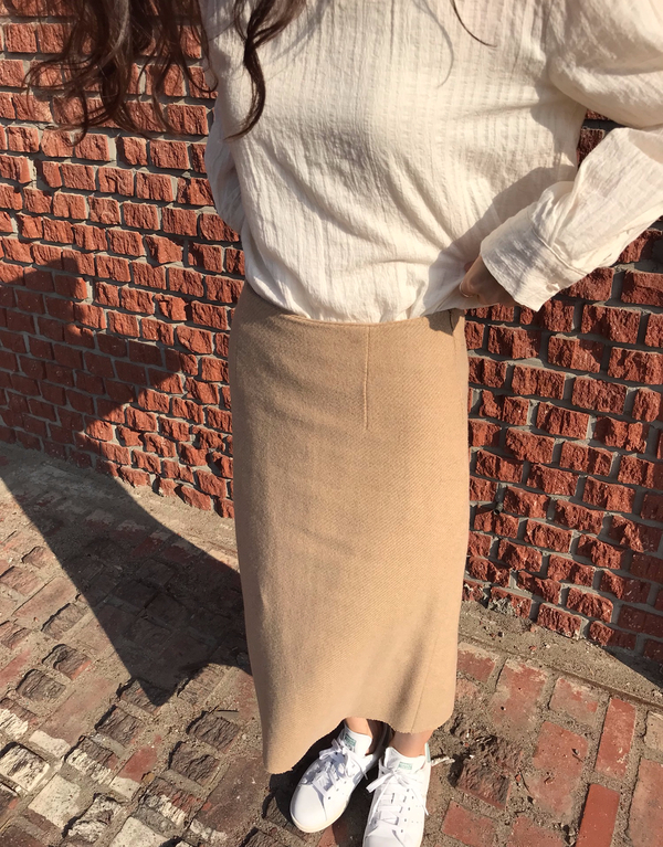 Vegetable wool long skirt Skirt Beige French Sik
