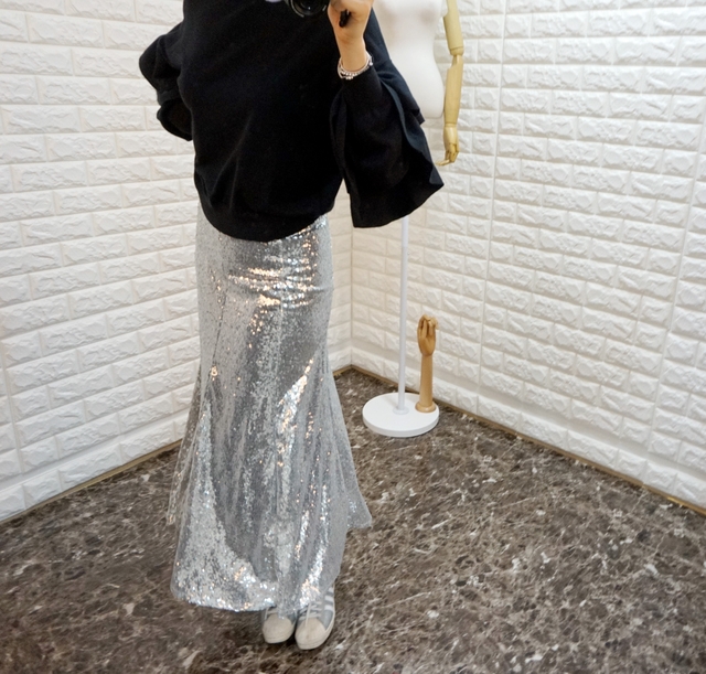 Sequin Sparkling Long Skirt Luxurious festive fash