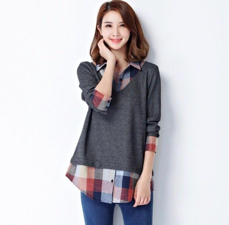 40 layered check shirt Women's Daily style Easy