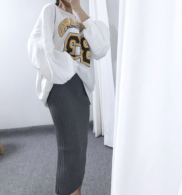 Goliath Knit Skirt Black Gray Skirt Slim Long Bend