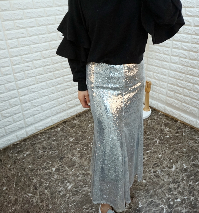 Sequin Sparkling Long Skirt Luxurious festive fash