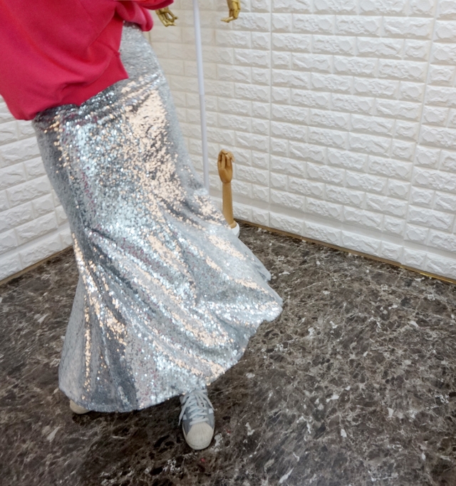Sequin Sparkling Long Skirt Luxurious festive fash