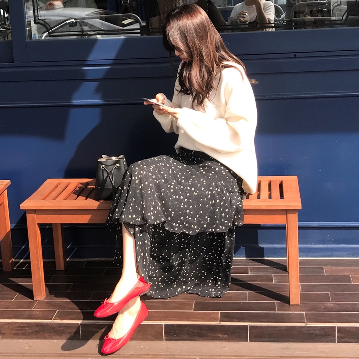 Flower Chiffon Long Skirt Cody Autumn Daily Look R