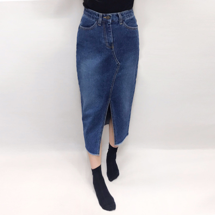 Denim skirt front denim long skirt sneakers h line