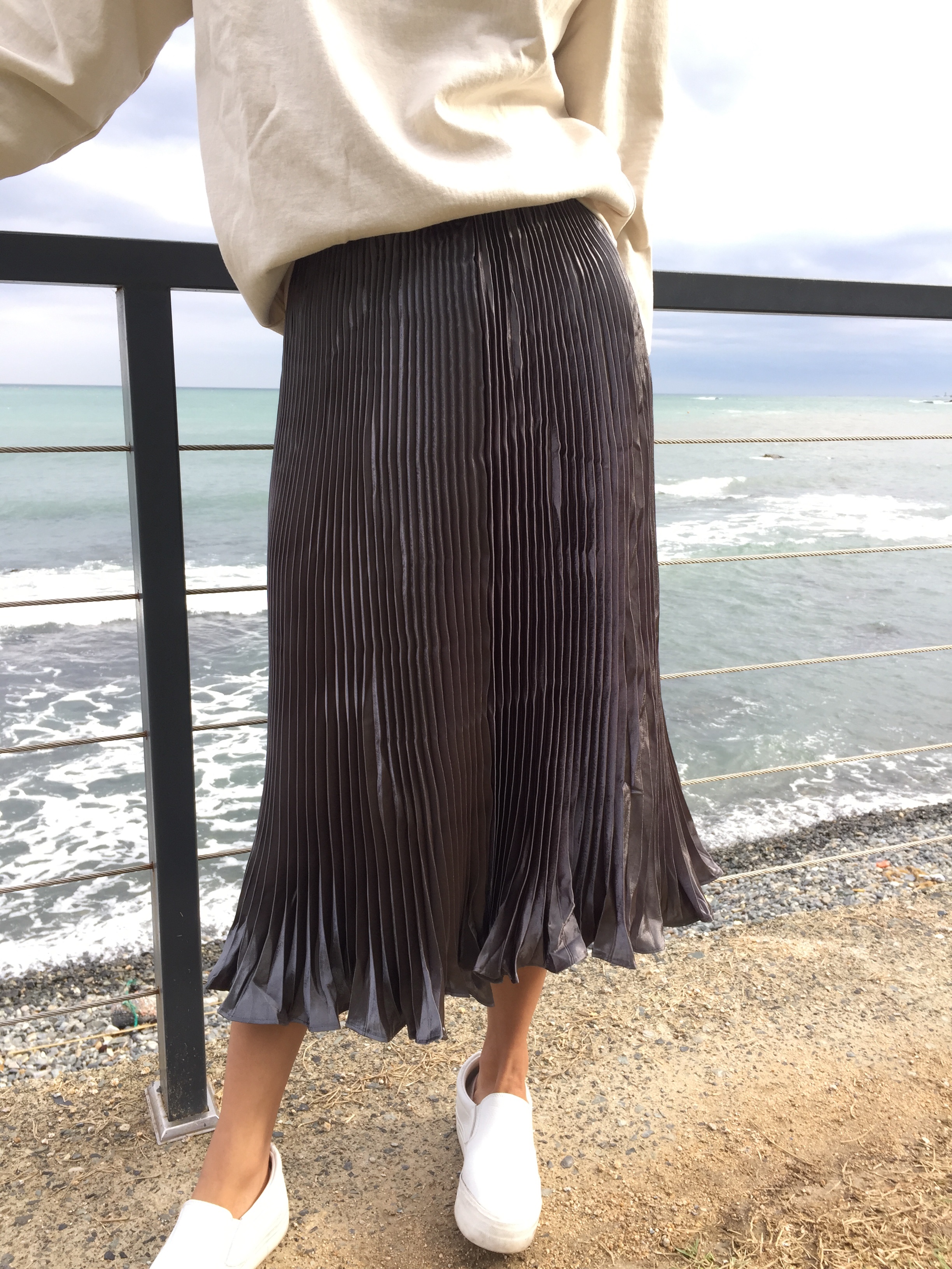 Long-Bending Metal Pleated Skirts Wrinkled Cute Si