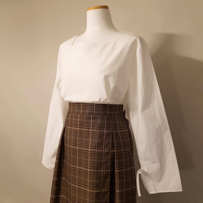 Sleeveless ribbon square neck blouse 3color Fall s