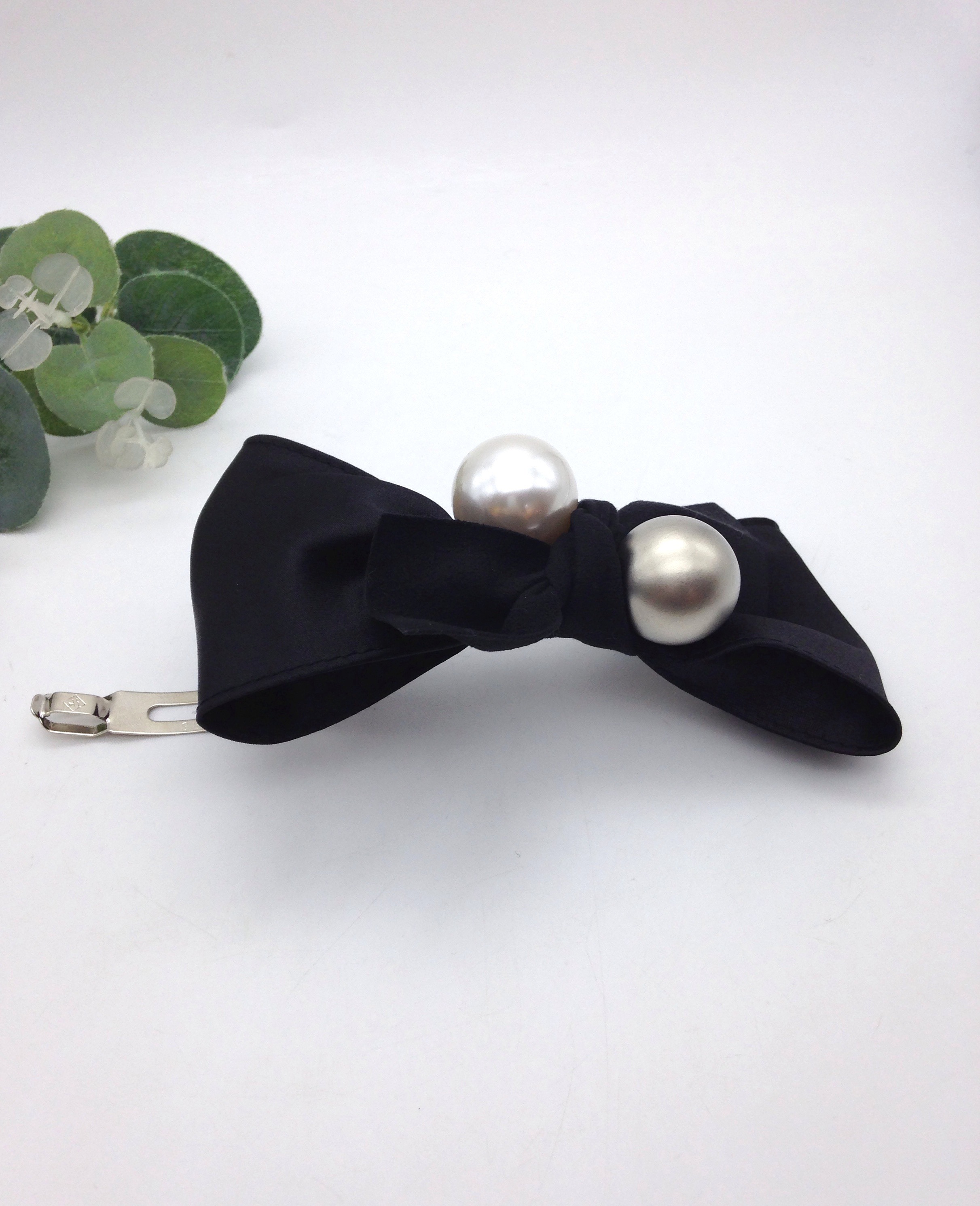 Hair Accessories Pearl Metal Black Ribbon Pin Wint