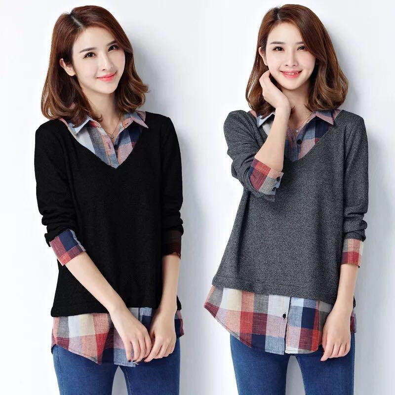 40 layered check shirt Women's Daily style Easy