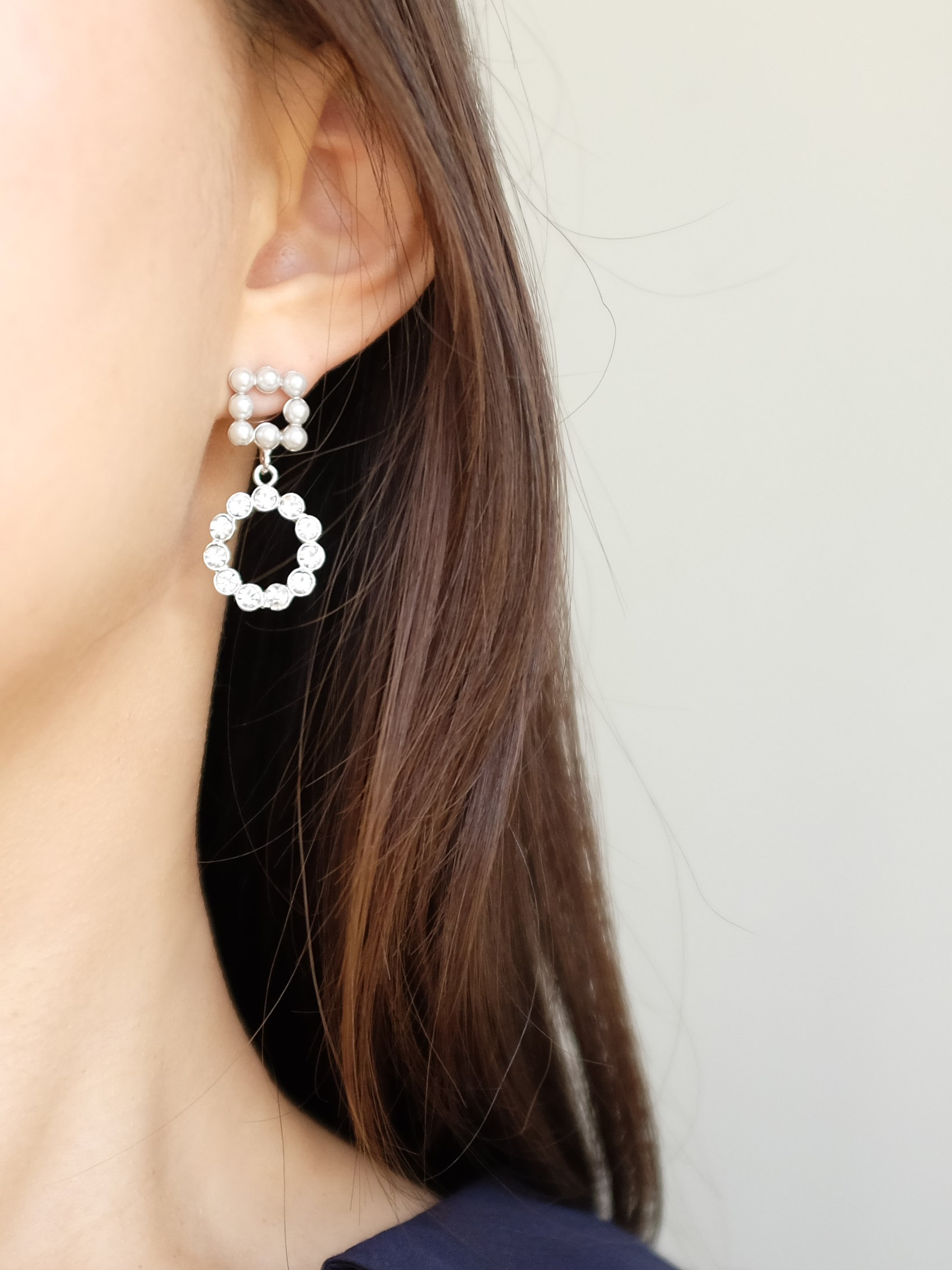 Pearl Cubic Drop Shape Drop Earring Sparkling Spar