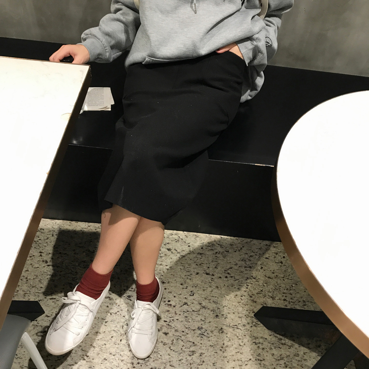 Maid Jay Pocket H Line-Bending Wool Long Skirt Fal