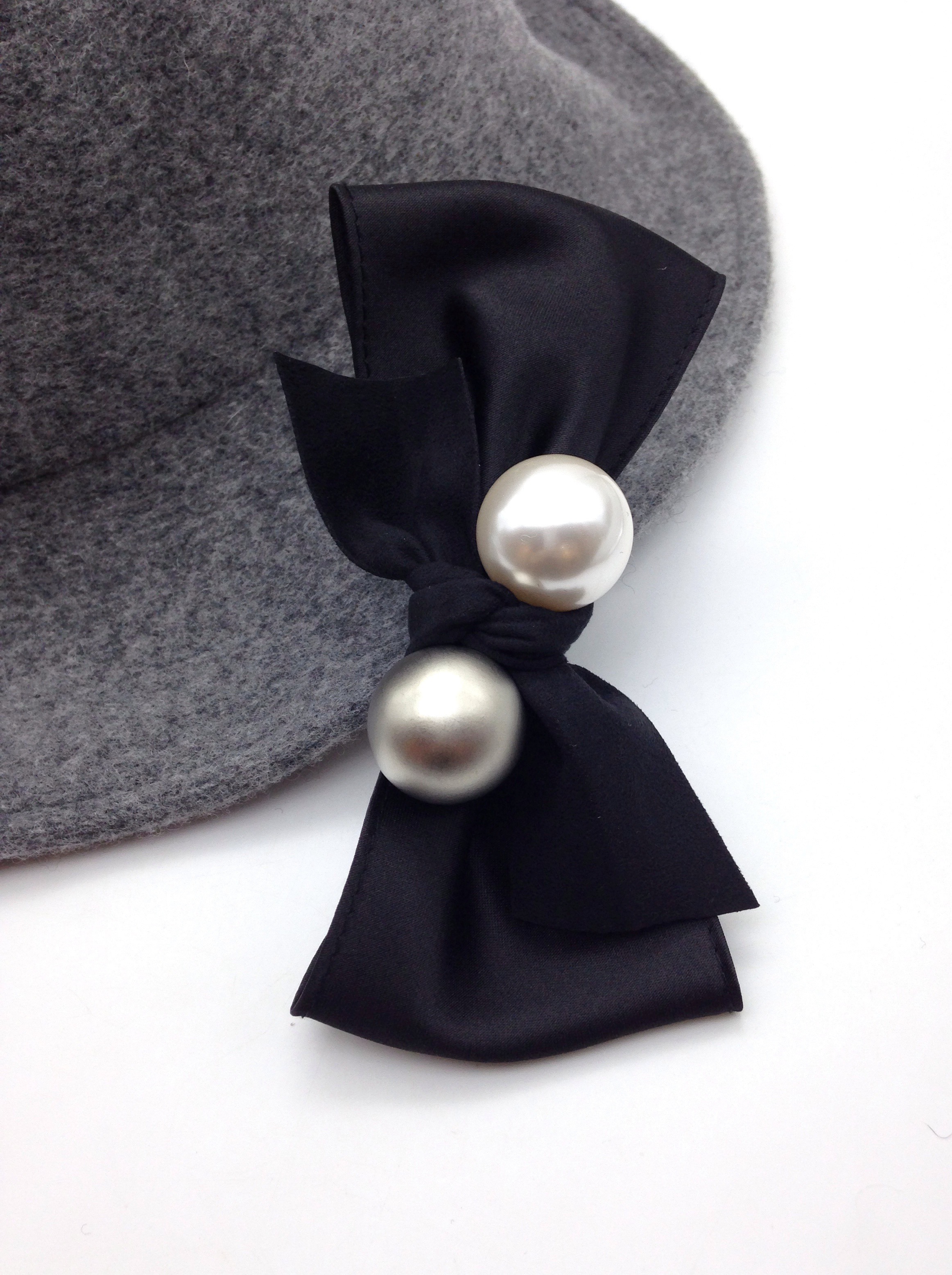 Hair Accessories Pearl Metal Black Ribbon Pin Wint