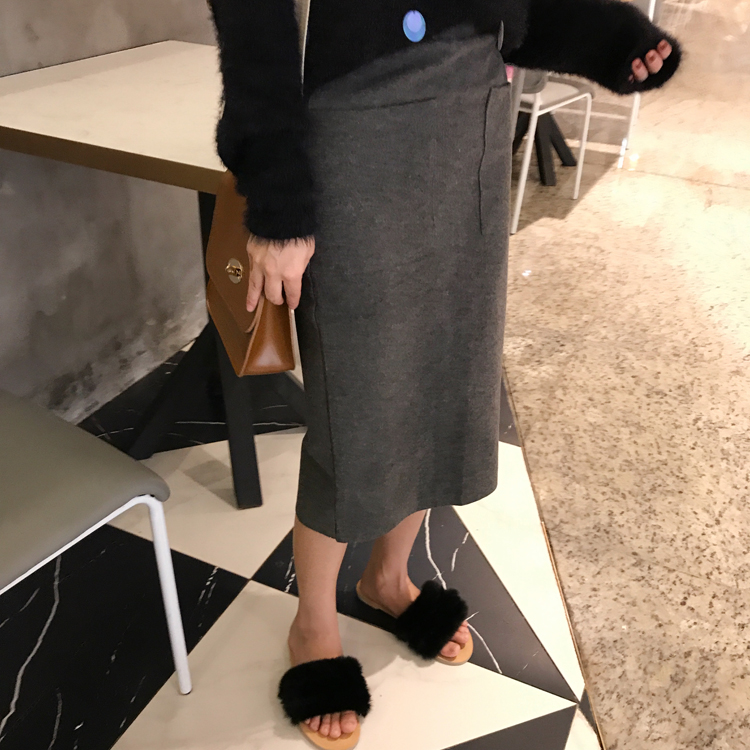 Maid Jay Pocket H Line-Bending Wool Long Skirt Fal