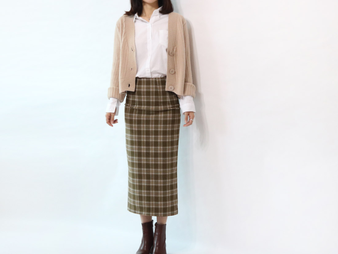 H Line Check Long Skirts Midi Mid Autumn Winter Wo