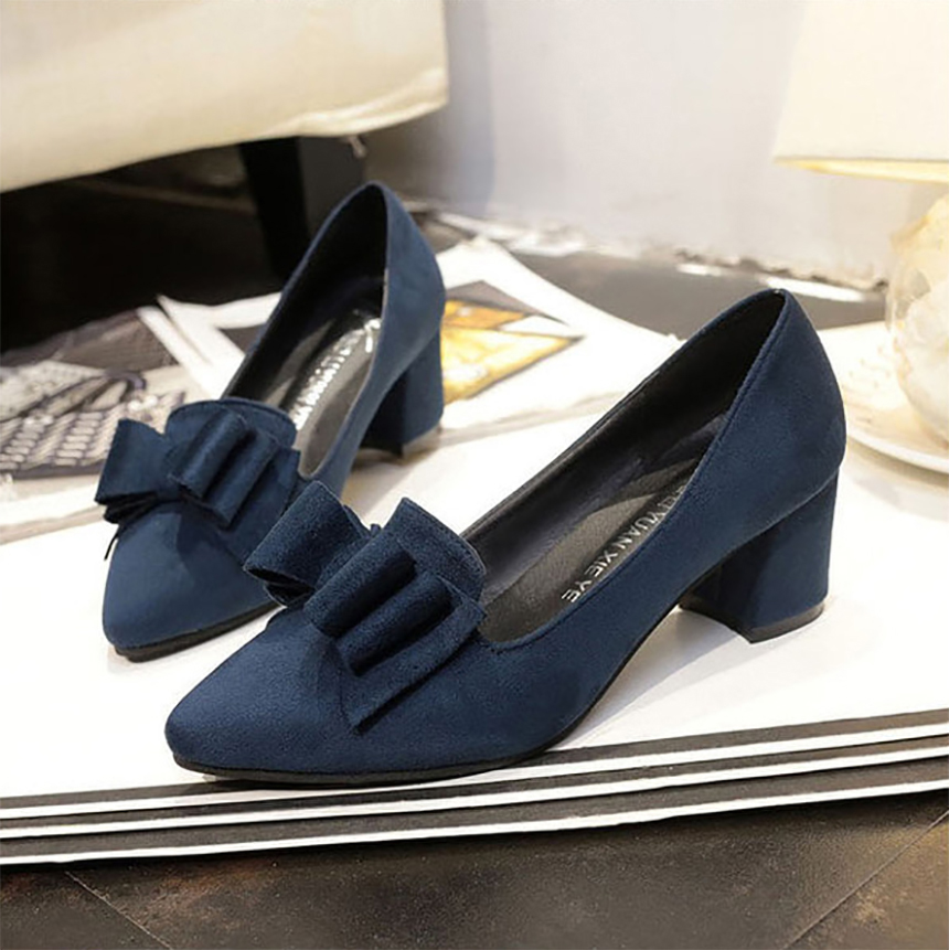 Suede Pumps Ribbon Middle Hill Stiletto Shoes 6cm 