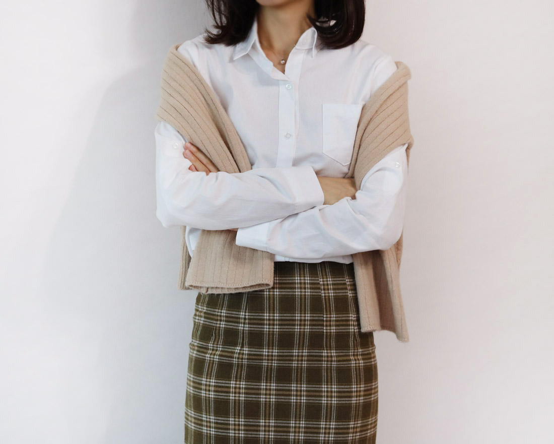 H Line Check Long Skirts Midi Mid Autumn Winter Wo