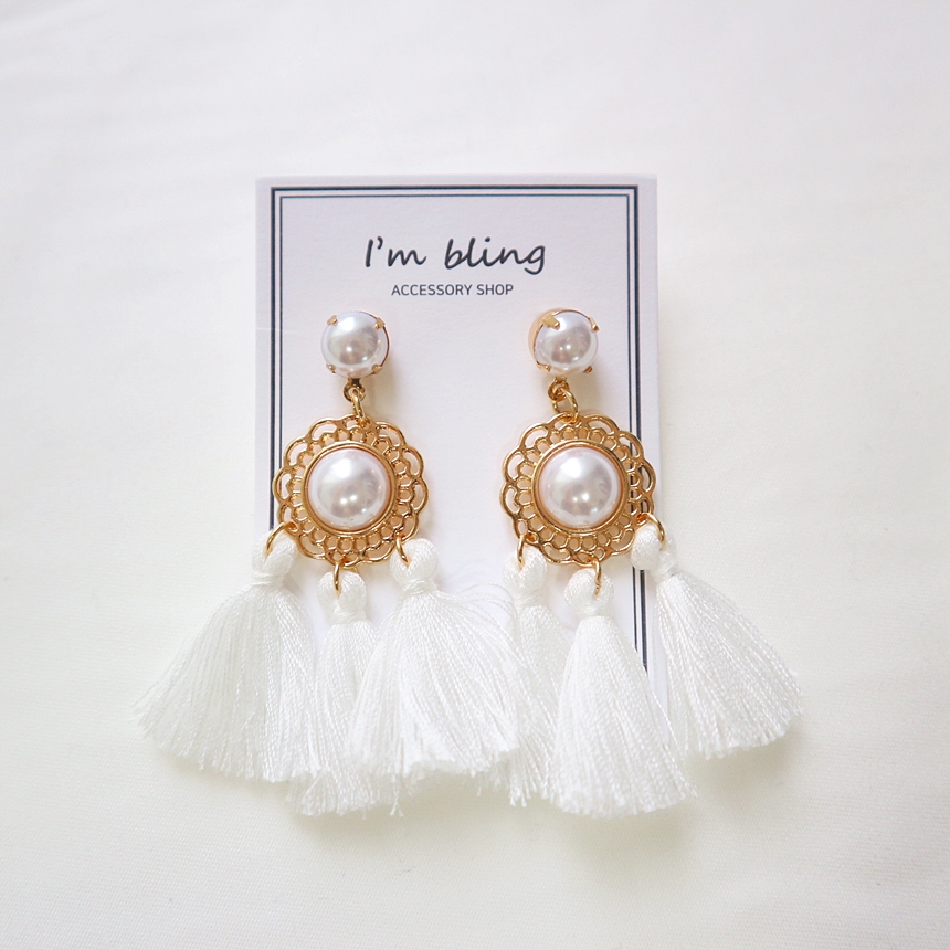 Flower Line Pearl Tassel Earrings Daily Feminine F