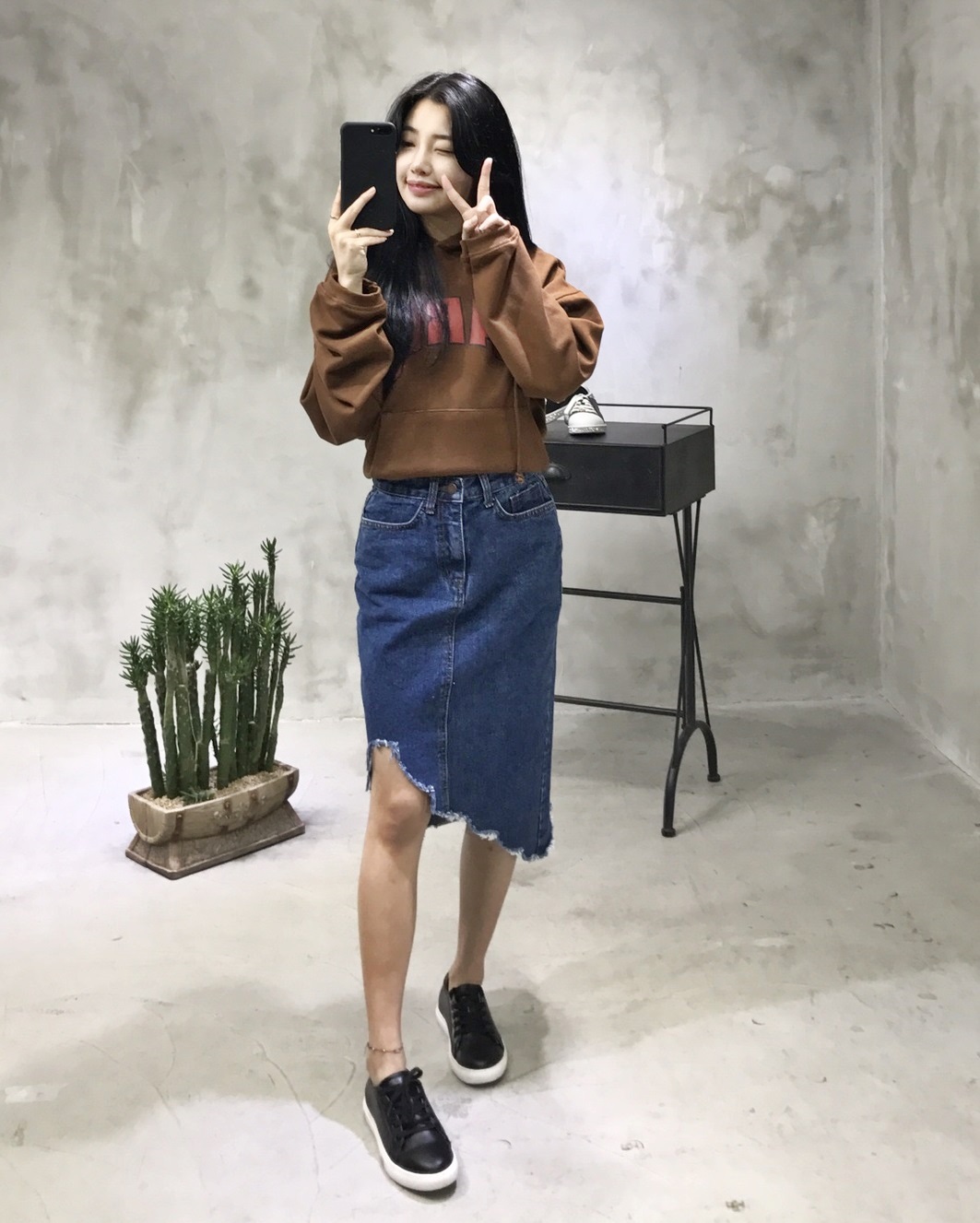 Denim Skirt Untrimmed leggings Denim Long skirt Ch