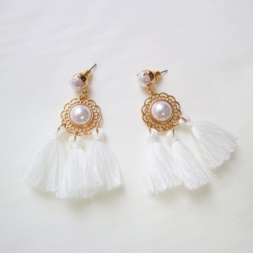Flower Line Pearl Tassel Earrings Daily Feminine F
