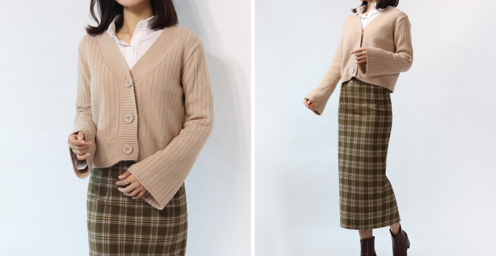 H Line Check Long Skirts Midi Mid Autumn Winter Wo