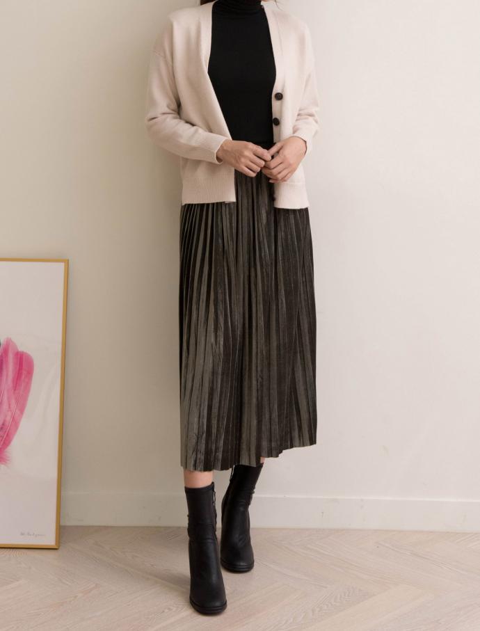 Velvet metal pleated skirt wrinkled long