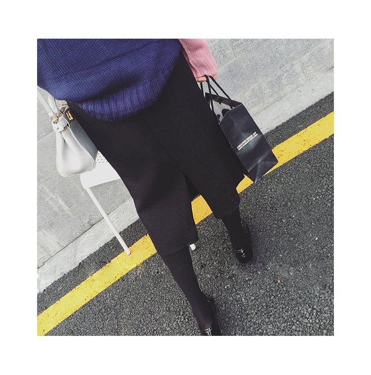 Maid Jay Pocket H Line-Bending Wool Long Skirt Fal