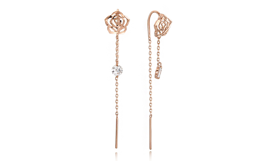 Charmon 14K18K rose gold crown drop earrings gift 