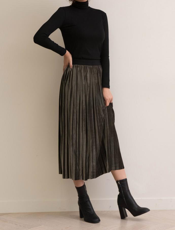 Velvet metal pleated skirt wrinkled long