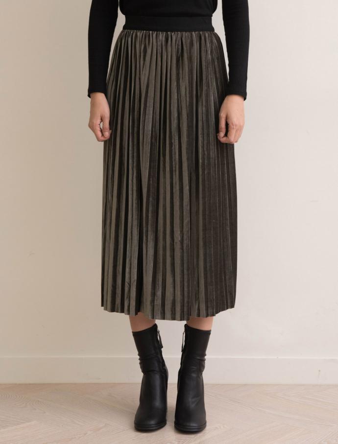 Velvet metal pleated skirt wrinkled long