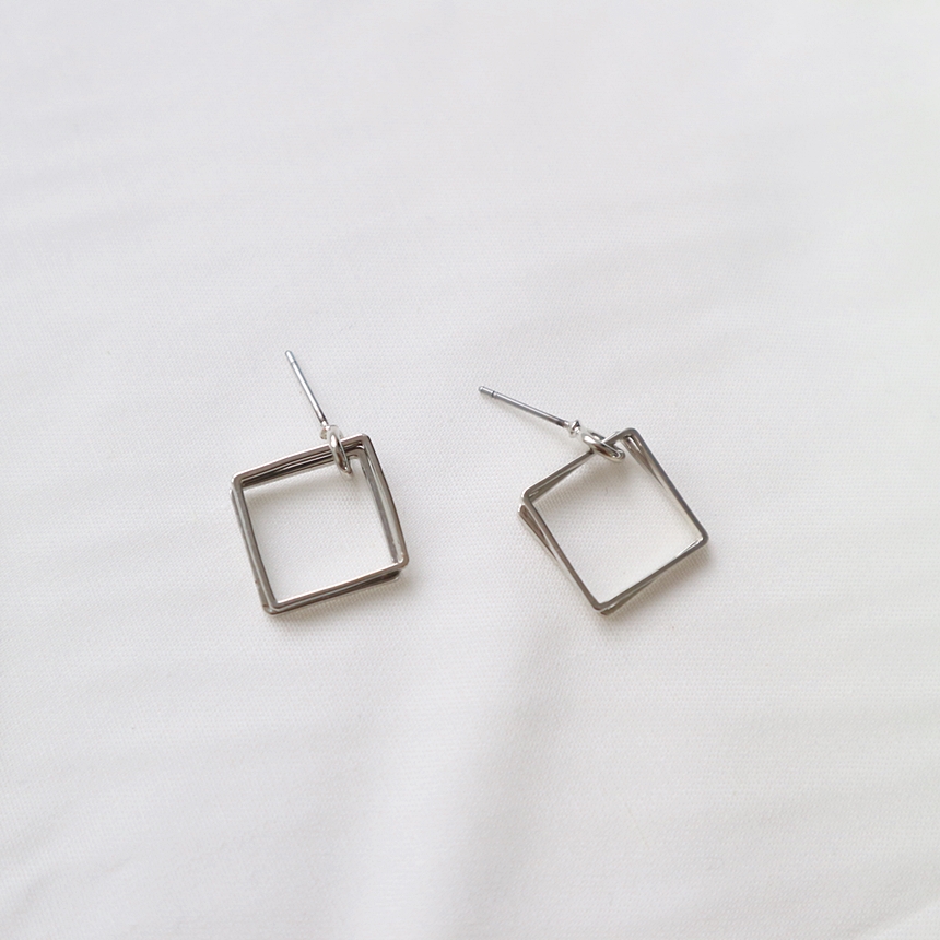 Simple layered earrings Silver Daily accessories R