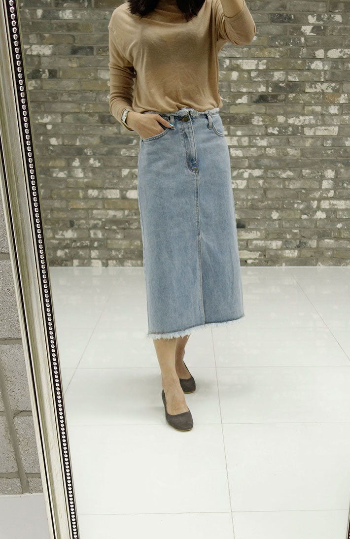 Vintage A-line denim long skirt tidy, stylish cute