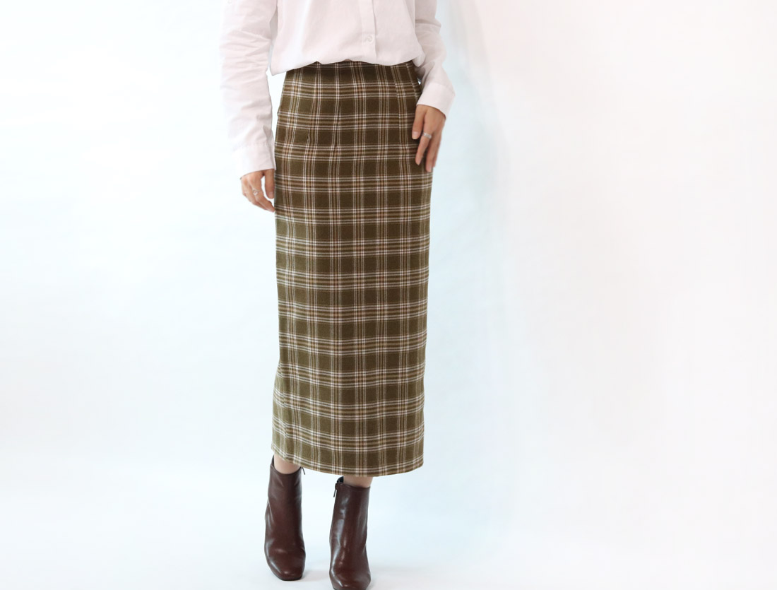H Line Check Long Skirts Midi Mid Autumn Winter Wo