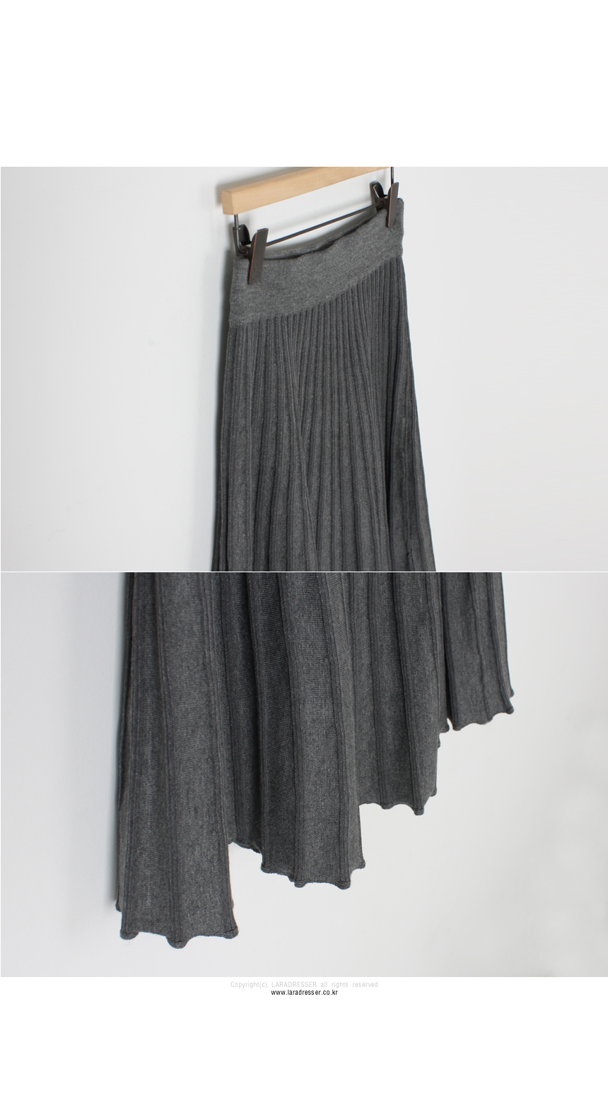 Pleated Bending Knit Skirt - Flare Long Gol Mermai