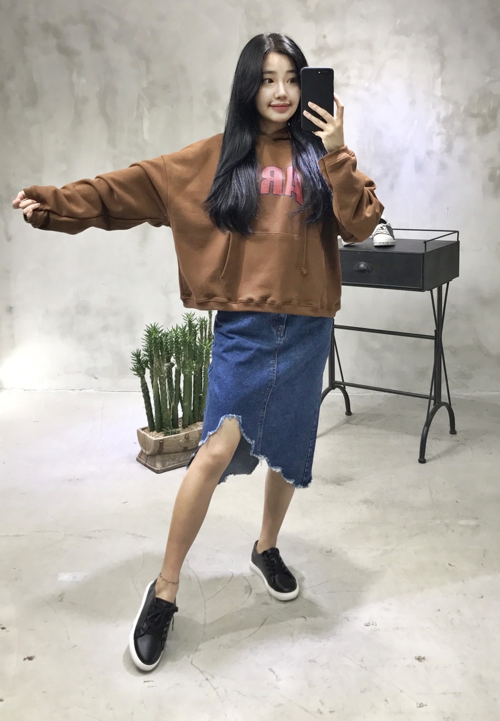 Denim Skirt Untrimmed leggings Denim Long skirt Ch