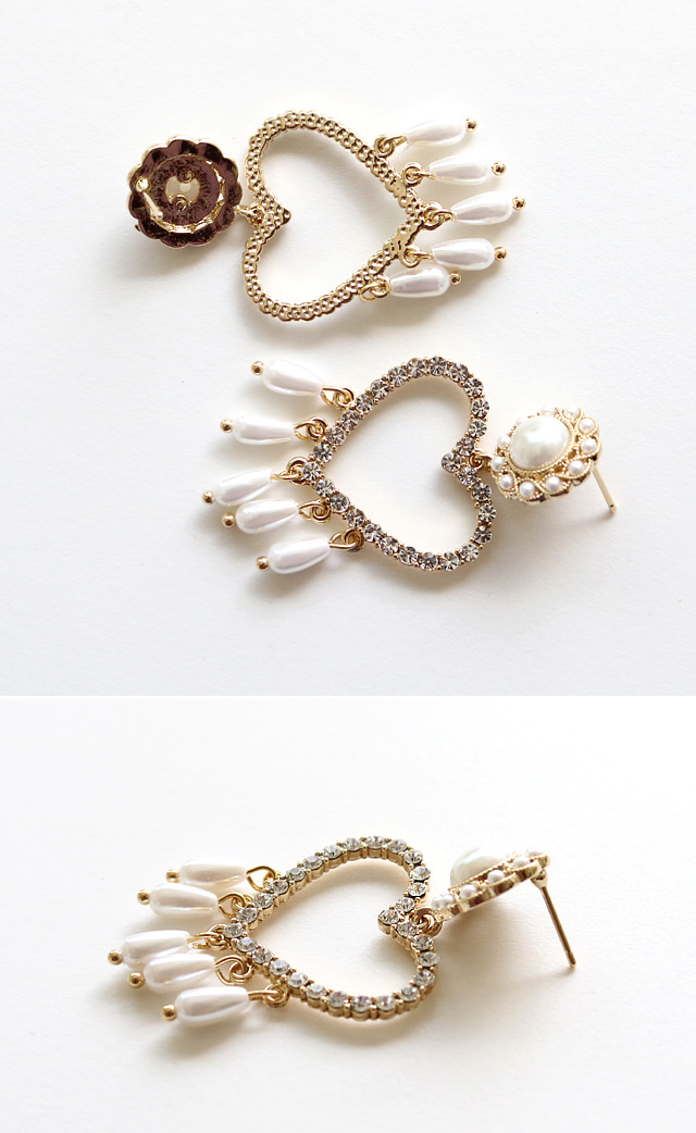 Bold Pearl Drop Heart Earrings E570 High Quality C