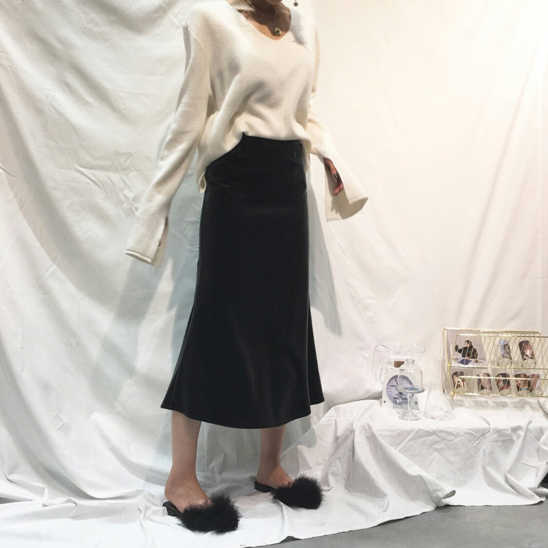 Verzin Velvet Velor Mermaid Long Skirt 4 color Tre