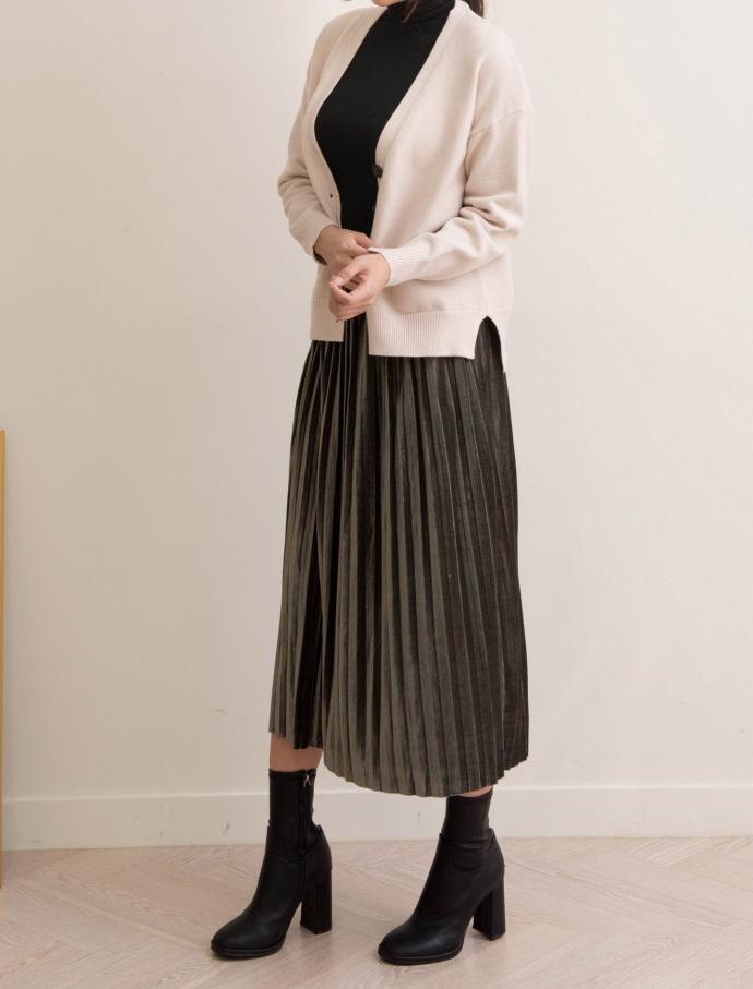 Velvet metal pleated skirt wrinkled long