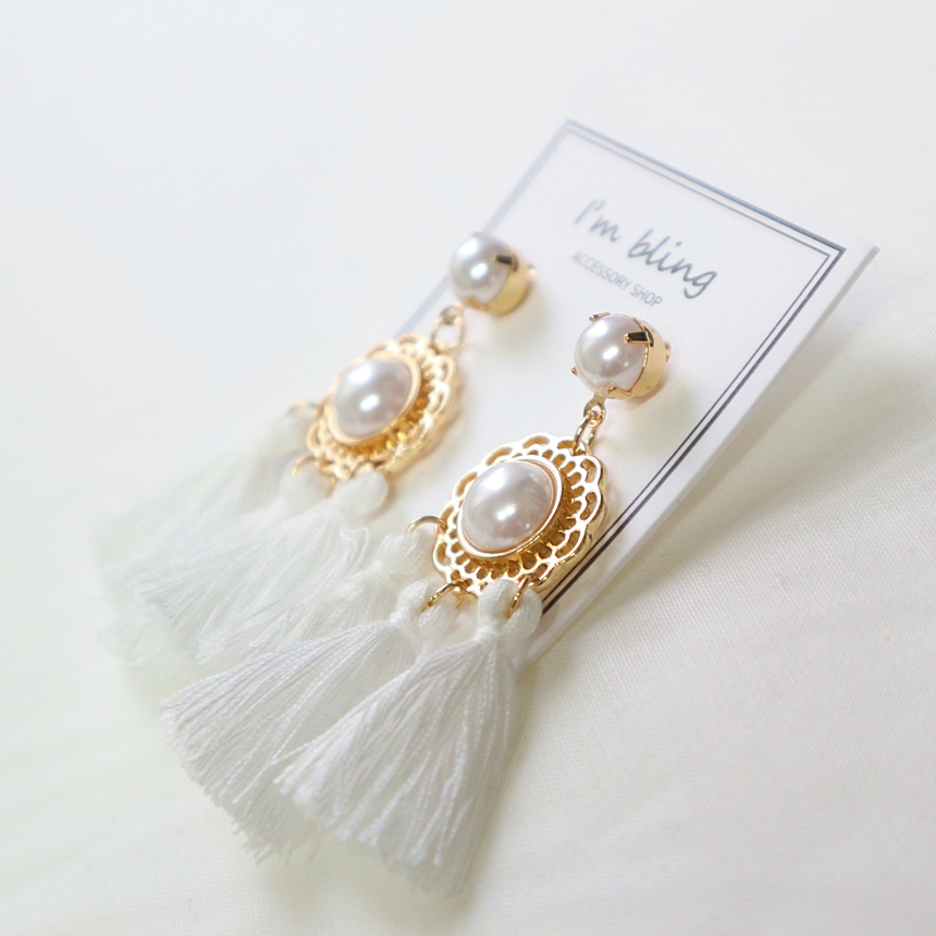 Flower Line Pearl Tassel Earrings Daily Feminine F