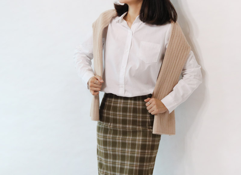 H Line Check Long Skirts Midi Mid Autumn Winter Wo