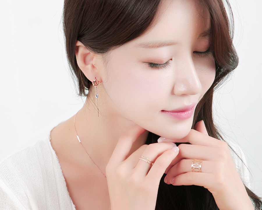 Charmon 14K18K rose gold crown drop earrings gift 