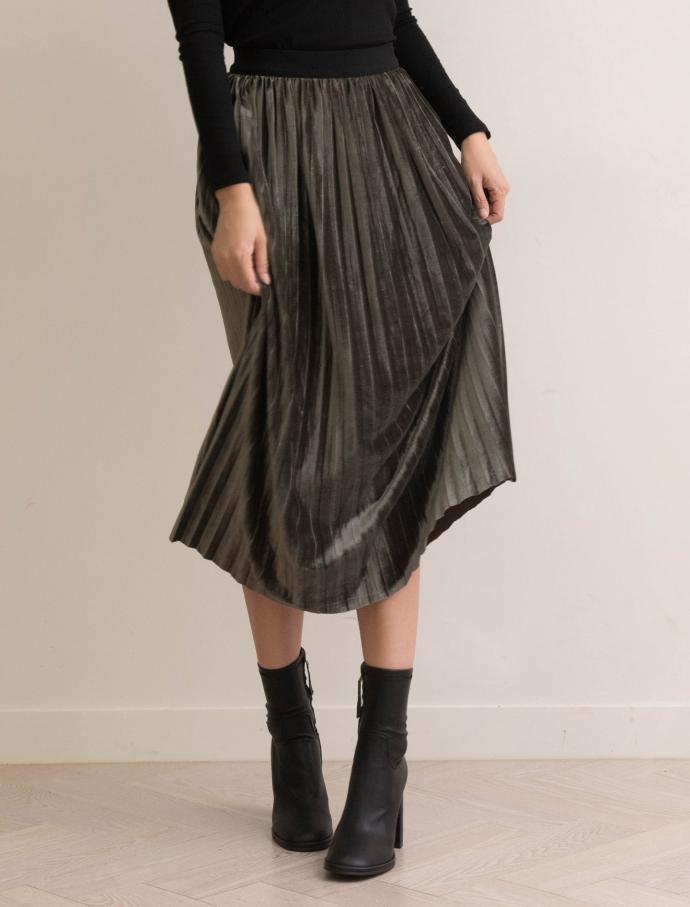 Velvet metal pleated skirt wrinkled long