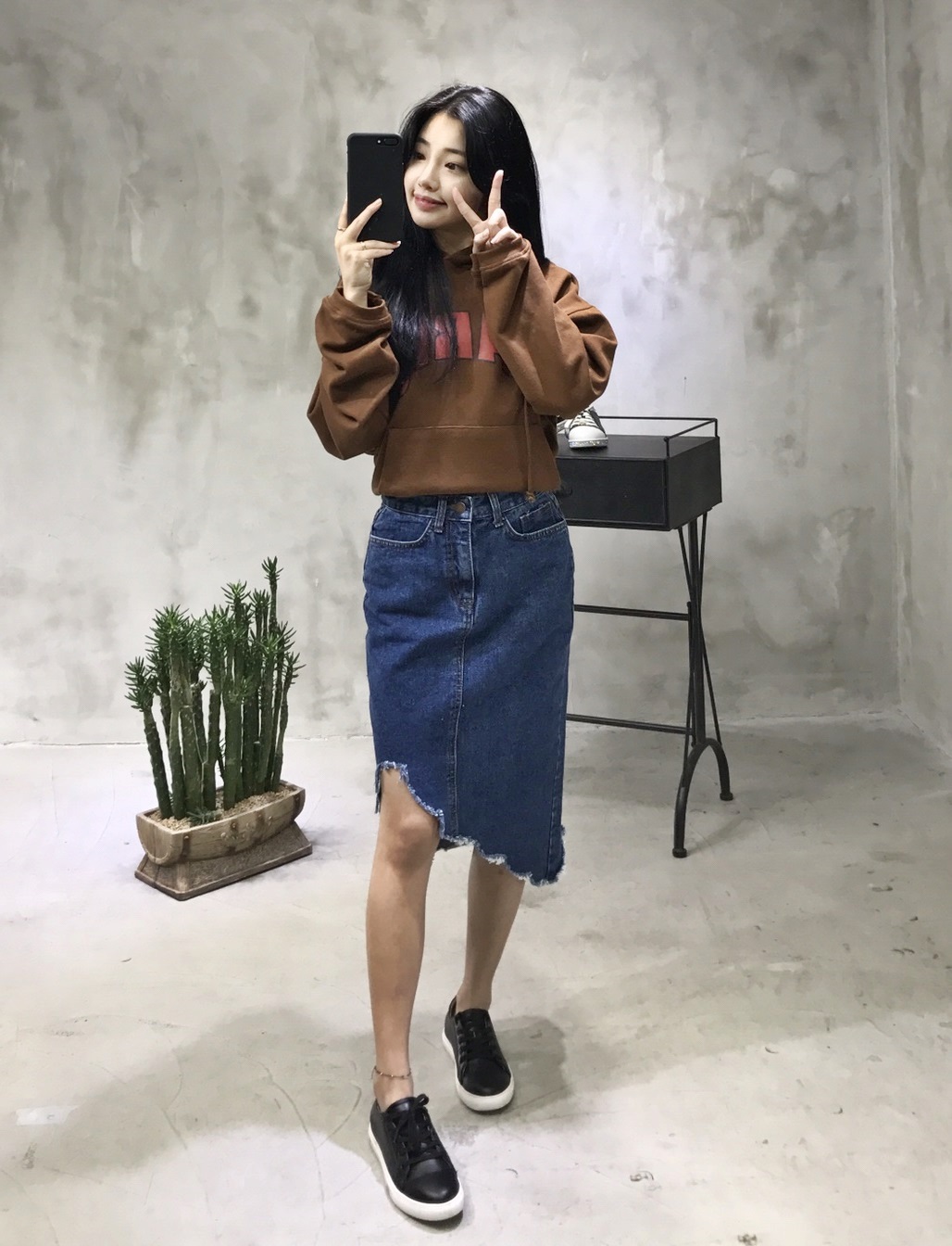 Denim Skirt Untrimmed leggings Denim Long skirt Ch