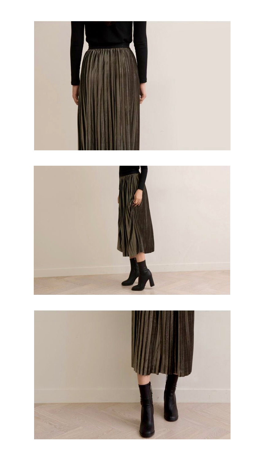 Metal pleated long skirt 4color pleated skirt flar