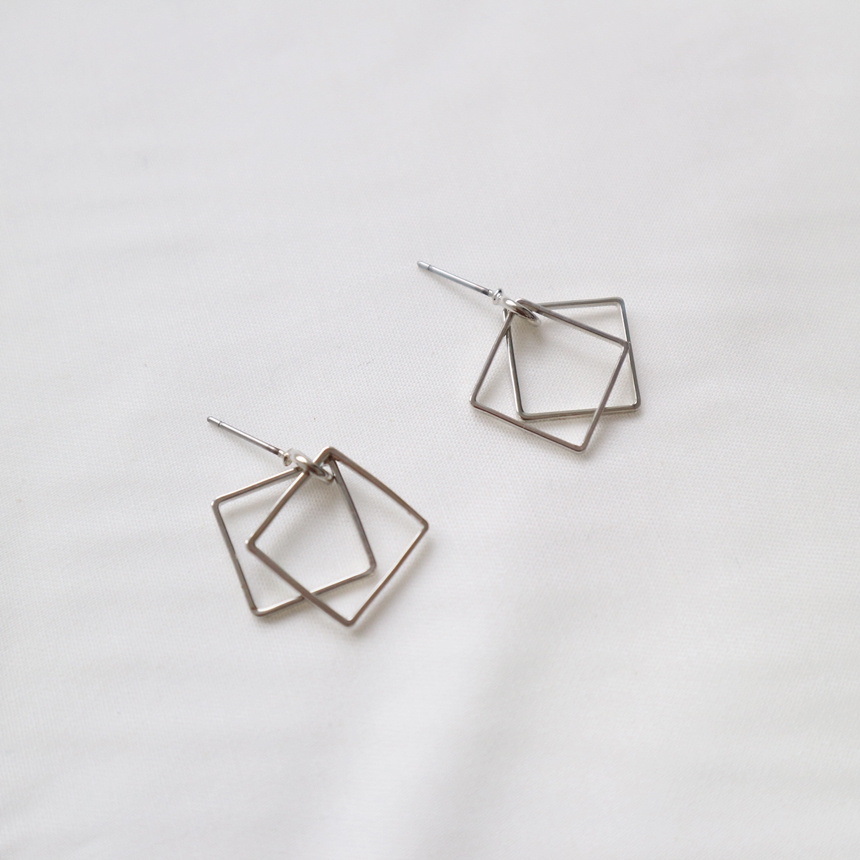Simple layered earrings Silver Daily accessories R