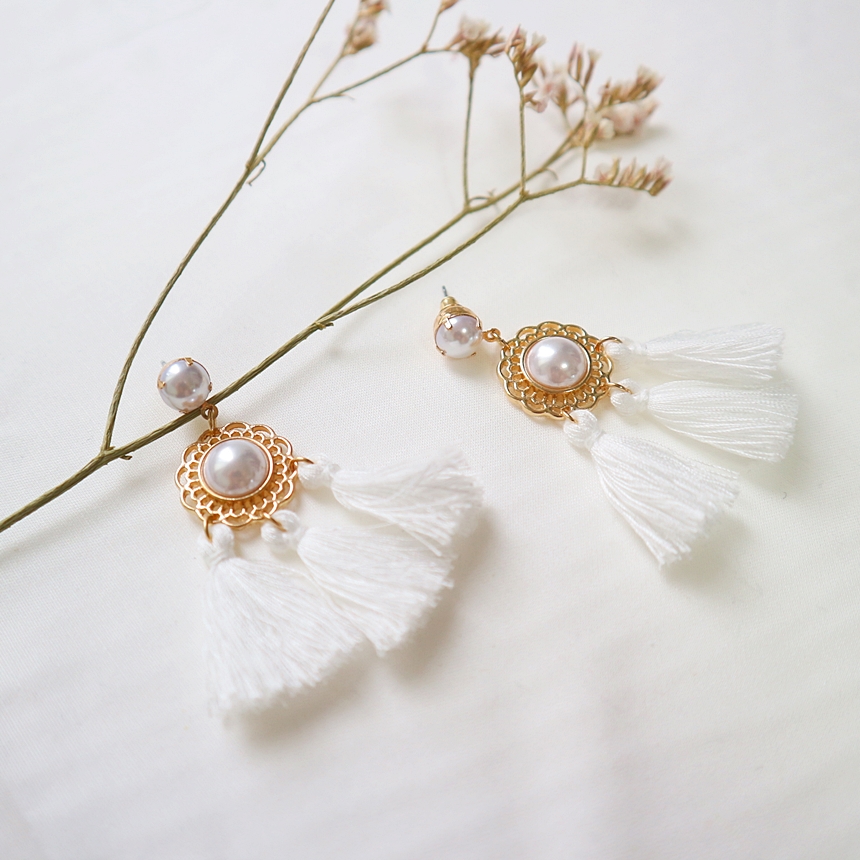 Flower Line Pearl Tassel Earrings Daily Feminine F