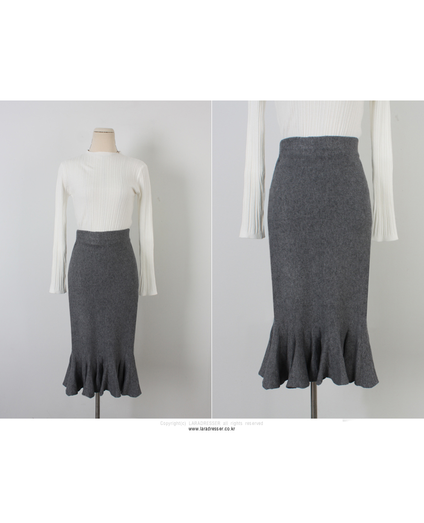 Pleated Bending Knit Skirt - Flare Long Gol Mermai