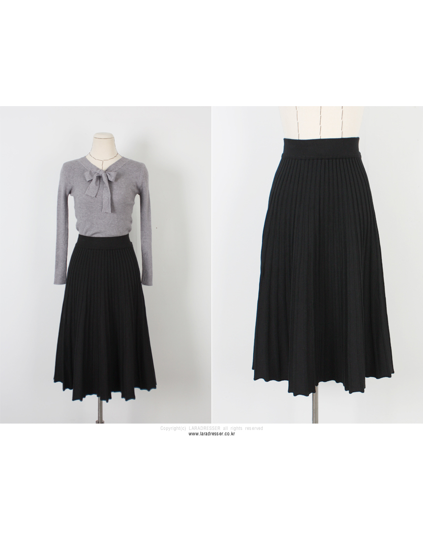 Pleated Bending Knit Skirt - Flare Long Gol Mermai