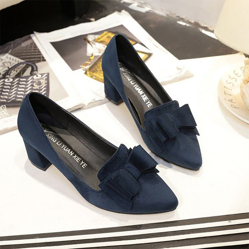 Suede Pumps Ribbon Middle Hill Stiletto Shoes 6cm 